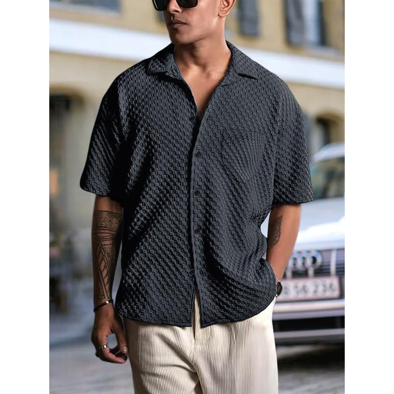 Pinkmint Bubble Textured Shirt For Men Ll Half Sleeve Stylish Button Down Shirt's Ll Men's Pocket Shirt (Pack Of 1) Grey