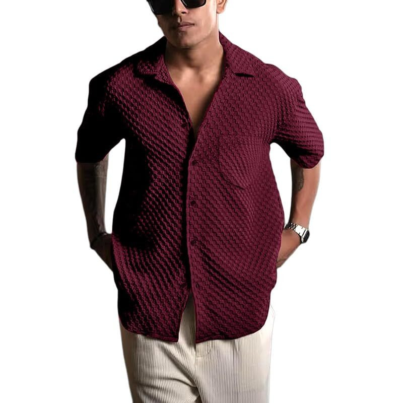 Pinkmint Bubble Textured Shirt For Men Ll Half Sleeve Stylish Button Down Shirt's Ll Men's Pocket Shirt (Pack Of 1) Maroon