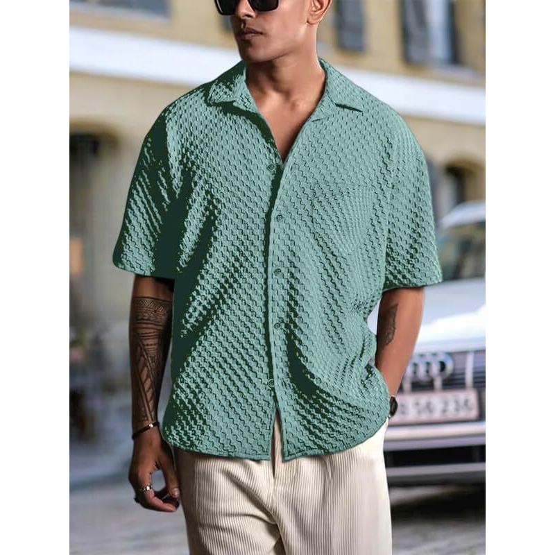 Pinkmint Bubble Textured Shirt For Men Ll Half Sleeve Stylish Button Down Shirt's Ll Men's Pocket Shirt (Pack Of 1) Mint