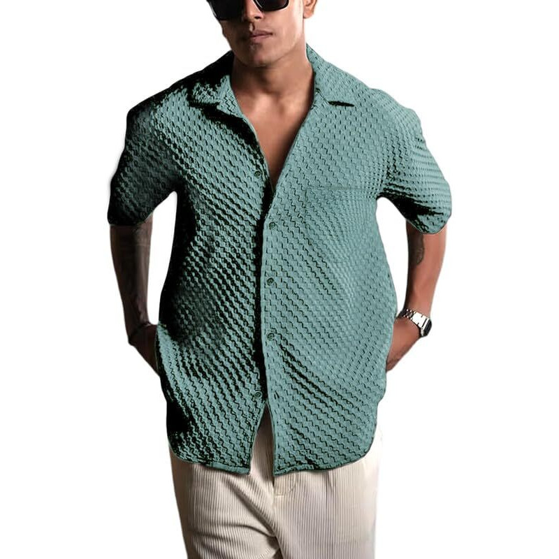 Pinkmint Bubble Textured Shirt For Men Ll Half Sleeve Stylish Button Down Shirt's Ll Men's Pocket Shirt (Pack Of 1) Mint