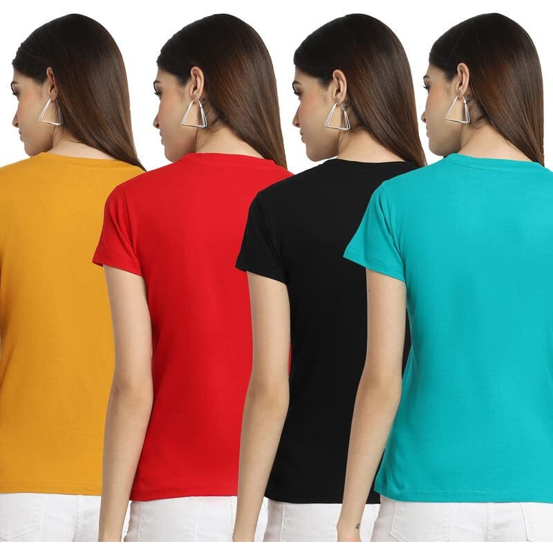 Preneum Women's Cotton Regular Fit Latest Graphic Stylish Printed Short Sleeves Casual T-Shirt || Trends & Stylish (Pack 4), Imperial Red, Xl