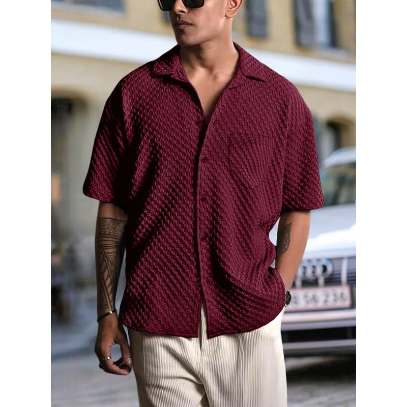 Pinkmint Bubble Textured Shirt For Men Ll Half Sleeve Stylish Button Down Shirt's Ll Men's Pocket Shirt (Pack Of 1) Maroon