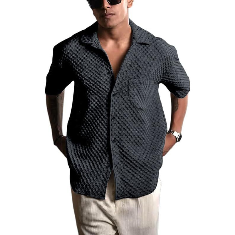 Pinkmint Bubble Textured Shirt For Men Ll Half Sleeve Stylish Button Down Shirt's Ll Men's Pocket Shirt (Pack Of 1) Grey