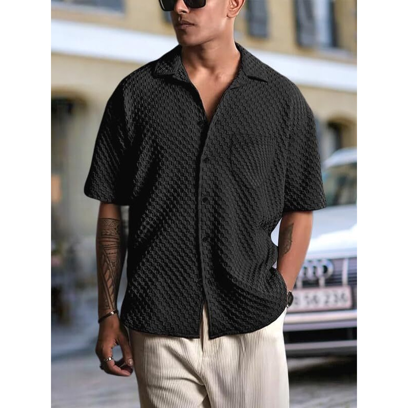 Pinkmint Bubble Textured Shirt For Men Ll Half Sleeve Stylish Button Down Shirt's Ll Men's Pocket Shirt (Pack Of 1) Black