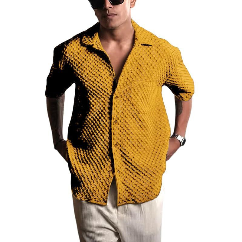 Pinkmint Bubble Textured Shirt For Men Ll Half Sleeve Stylish Button Down Shirt's Ll Men's Pocket Shirt (Pack Of 1) Yellow