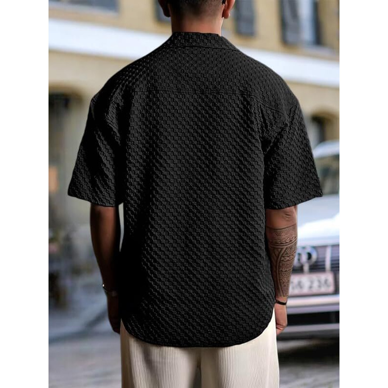 Pinkmint Bubble Textured Shirt For Men Ll Half Sleeve Stylish Button Down Shirt's Ll Men's Pocket Shirt (Pack Of 1) Black