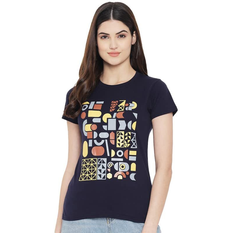 Preneum Women's Regular Fit T-Shirt (Sup-15-01-14_Navy Blue & Red & White M)