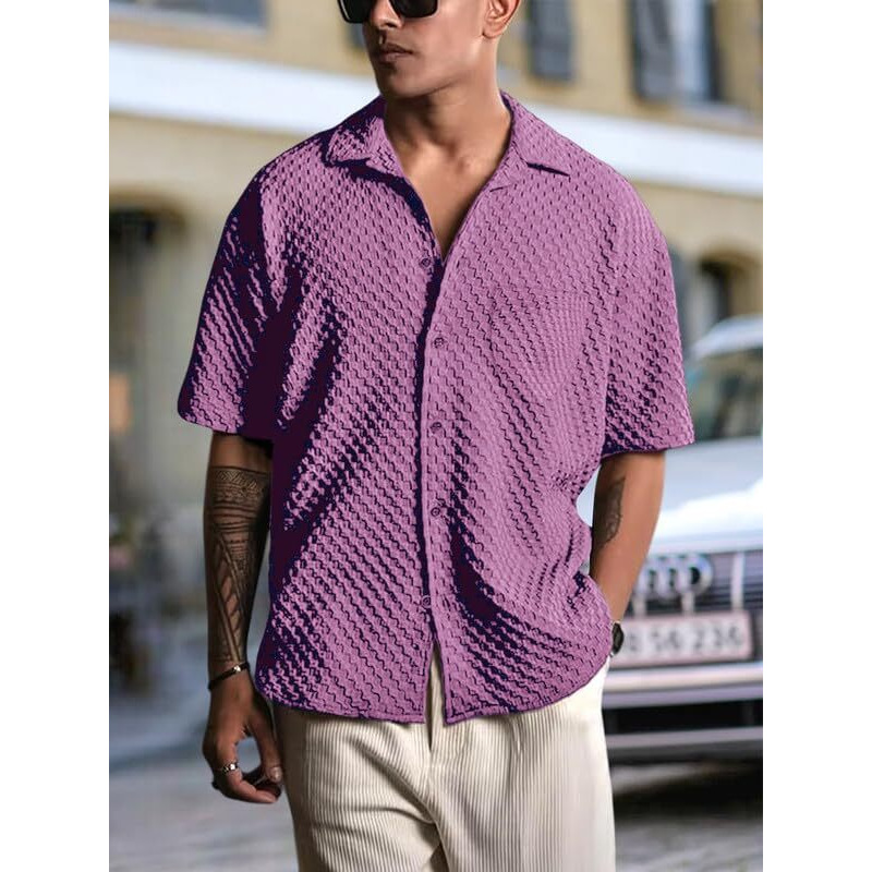Pinkmint Bubble Textured Shirt For Men Ll Half Sleeve Stylish Button Down Shirt's Ll Men's Pocket Shirt (Pack Of 1) Purple