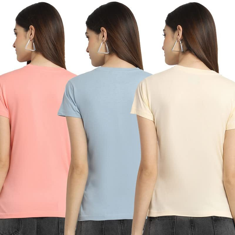 Preneum Women's Cotton Regular Fit Latest Graphic Stylish Printed Short Sleeves Casual T-Shirt || Trending & Style (Pack 3), Pink & Grey & Cream, Xl