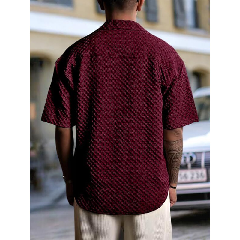 Pinkmint Bubble Textured Shirt For Men Ll Half Sleeve Stylish Button Down Shirt's Ll Men's Pocket Shirt (Pack Of 1) Maroon