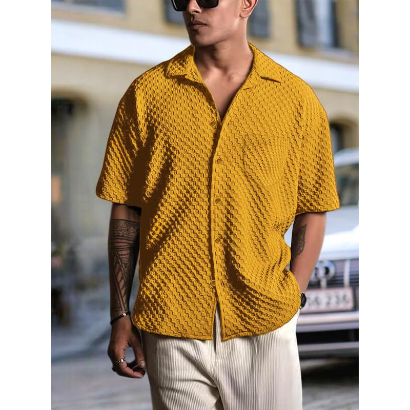 Pinkmint Bubble Textured Shirt For Men Ll Half Sleeve Stylish Button Down Shirt's Ll Men's Pocket Shirt (Pack Of 1) Yellow