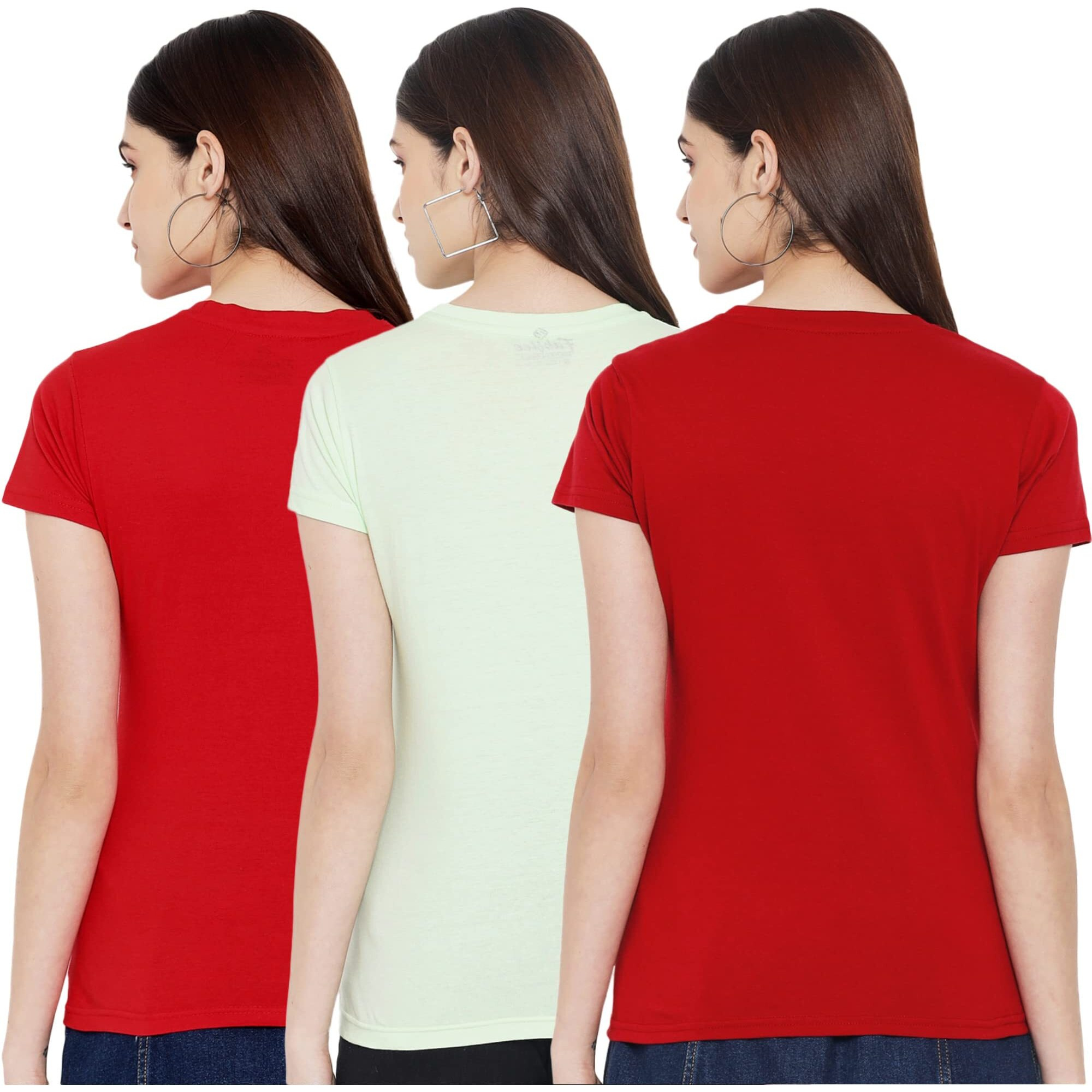 Preneum Women's Cotton Regular Fit Latest Graphic Stylish Printed Short Sleeves Casual T-Shirt || Trends & Stylish (Pack 3), Dark Red, L