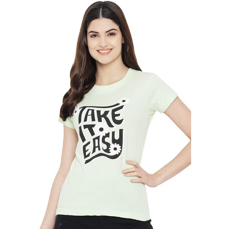 Preneum Women's Cotton Regular Fit Latest Graphic Stylish Printed Short Sleeves Casual T-Shirt || Trendy & Styling (Pack 3), Green & Black & Red, Xl