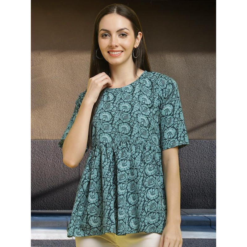 Pinkimint Crape Combo Top For Women Ll Stylish Casual Flared Fancy Sleeve Printed Regular Fit Top (Pack Of 3)