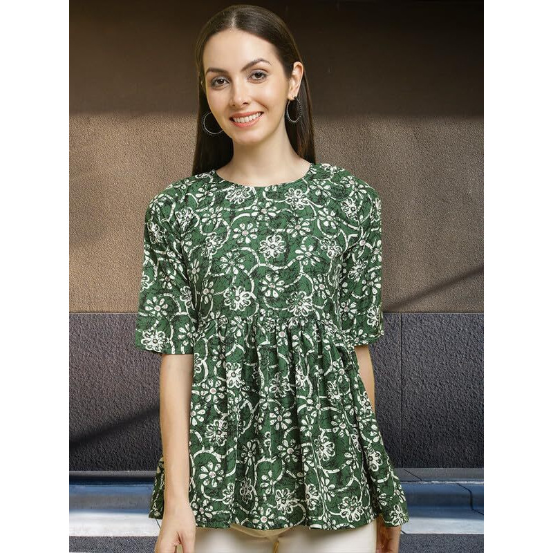 Pinkimint Crape Combo Top For Women Ll Stylish Casual Flared Fancy Sleeve Printed Regular Fit Top (Pack Of 3)