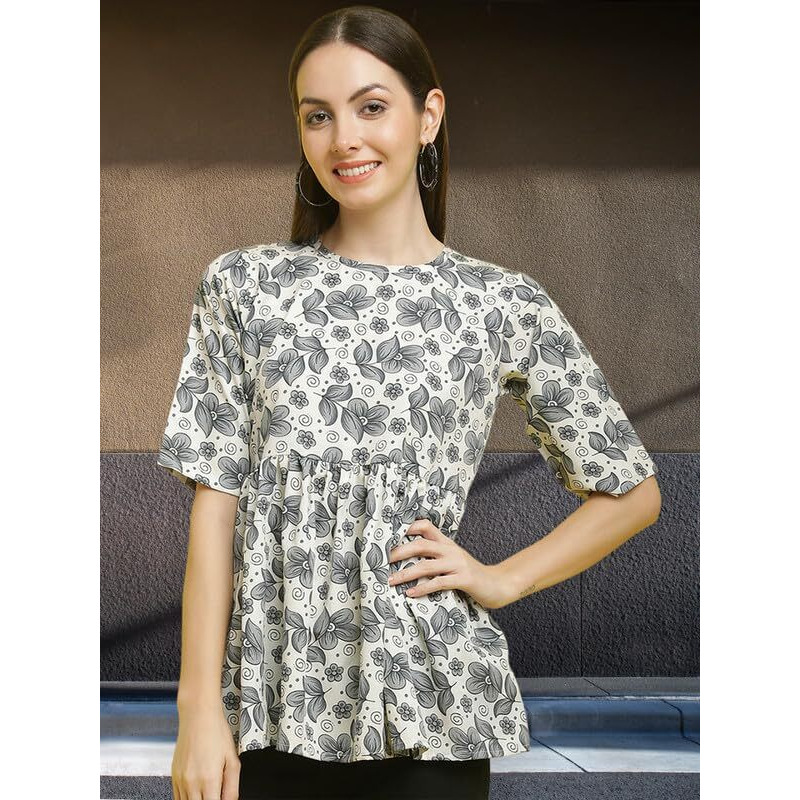 Pinkimint Crape Combo Top For Women Ll Stylish Casual Flared Fancy Sleeve Printed Regular Fit Top (Pack Of 3)