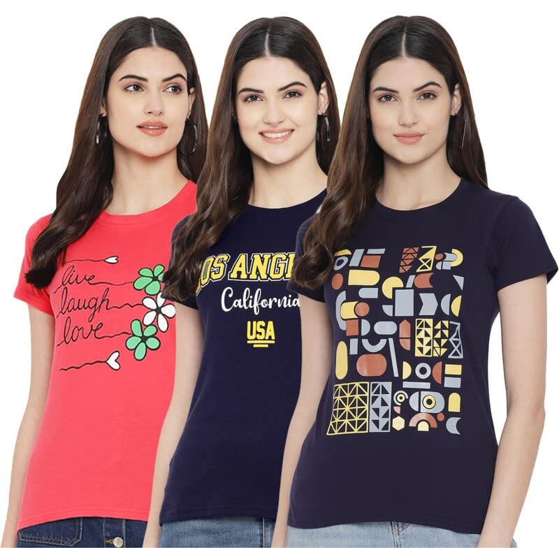 Preneum Women's Regular Fit T-Shirt (Sup-17-20-15_Pink Navy Blue Xs)