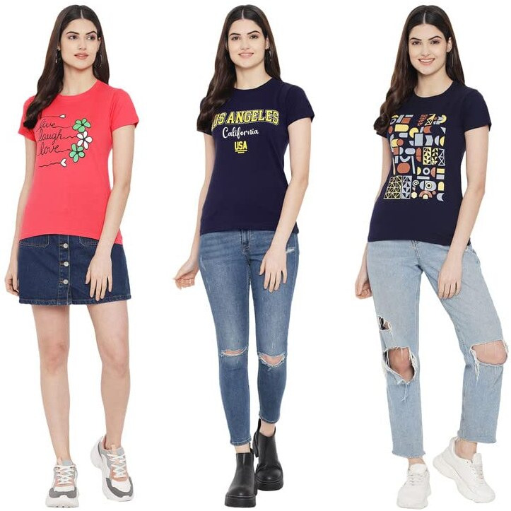 Preneum Women's Regular Fit T-Shirt (Sup-17-20-15_Pink Navy Blue Xs)