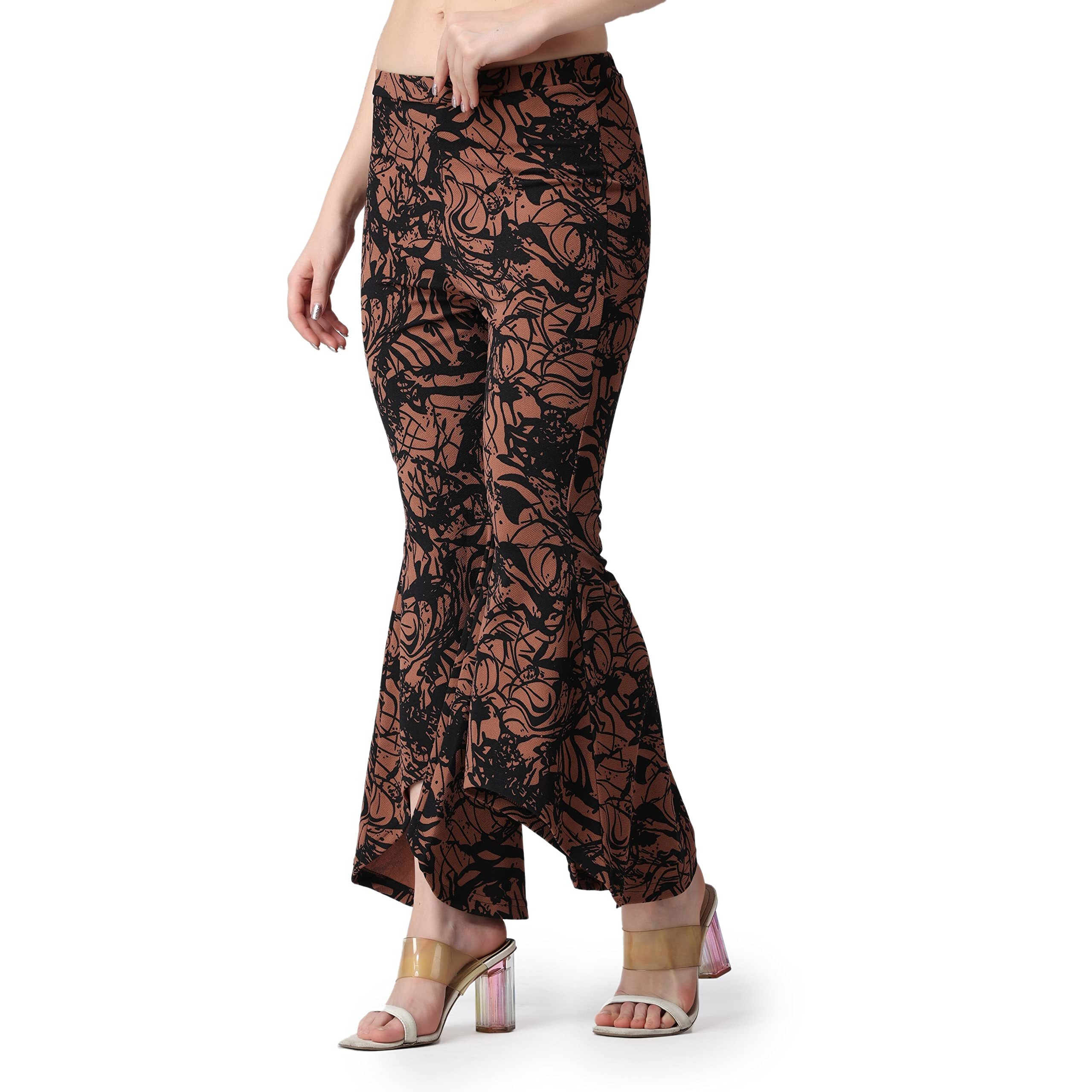 Casual Marble Print Flare Fit Chocolate Brown Solid Highrise Women Trouser