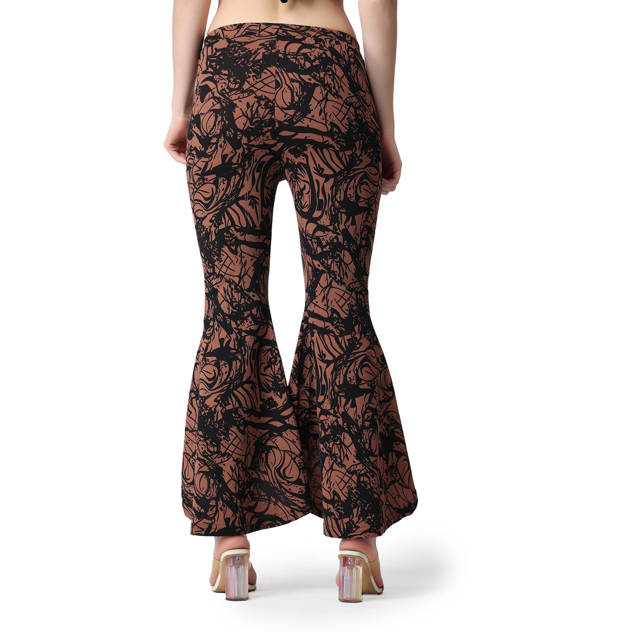 Casual Marble Print Flare Fit Chocolate Brown Solid Highrise Women Trouser