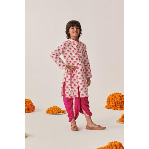 Pspeaches Boys Ethnic Motifs Printed Regular Kurta With Dhoti Pants (14-15Years)
