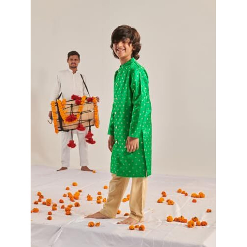 Pspeaches Boys Embroidered Regular Beads And Stones Kurta With Pyjamas (10-12Years)