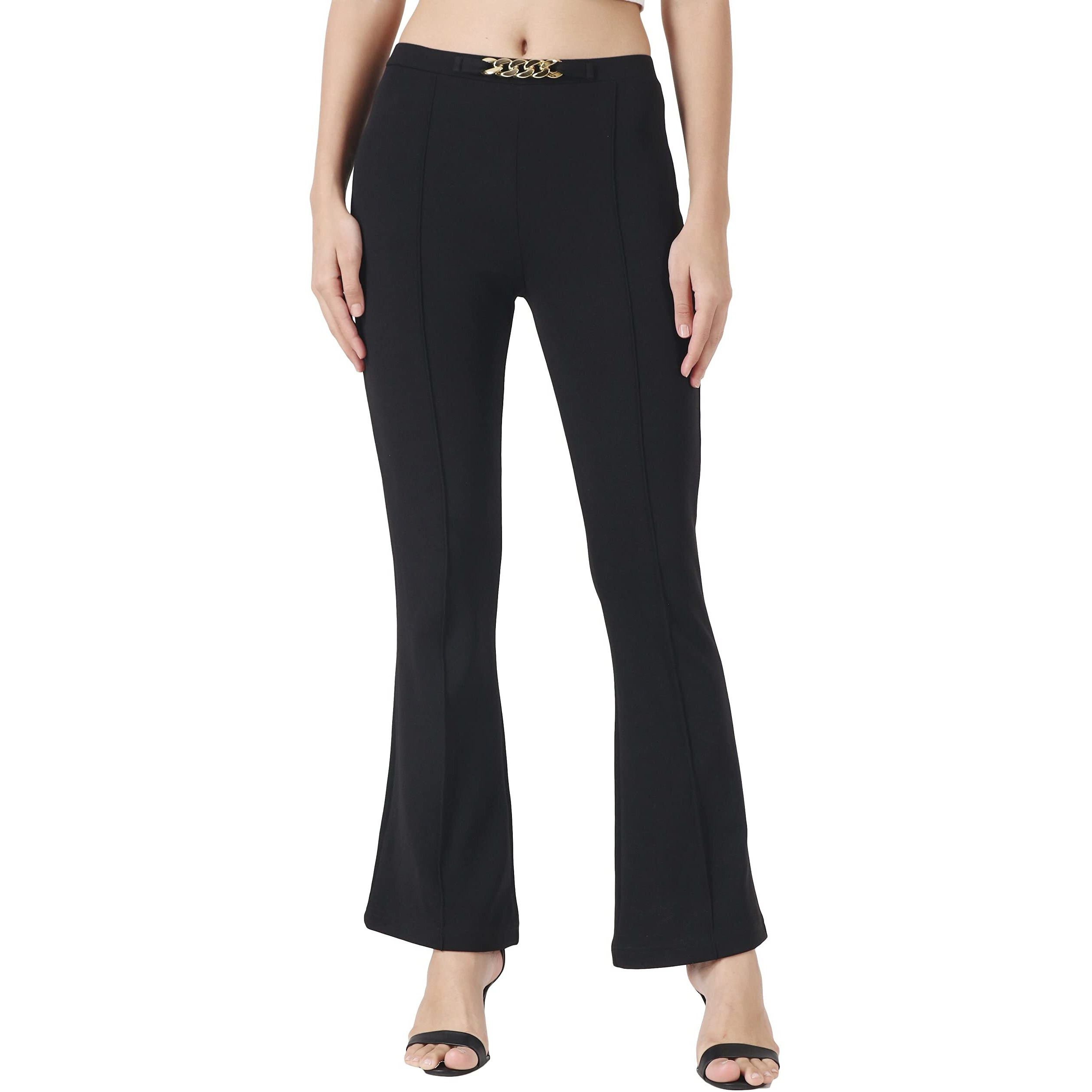 Popwings Solid Full-Length Polyester Regular-Fit Trouser Pants For Women For Casual And Semi Formal Wear Black