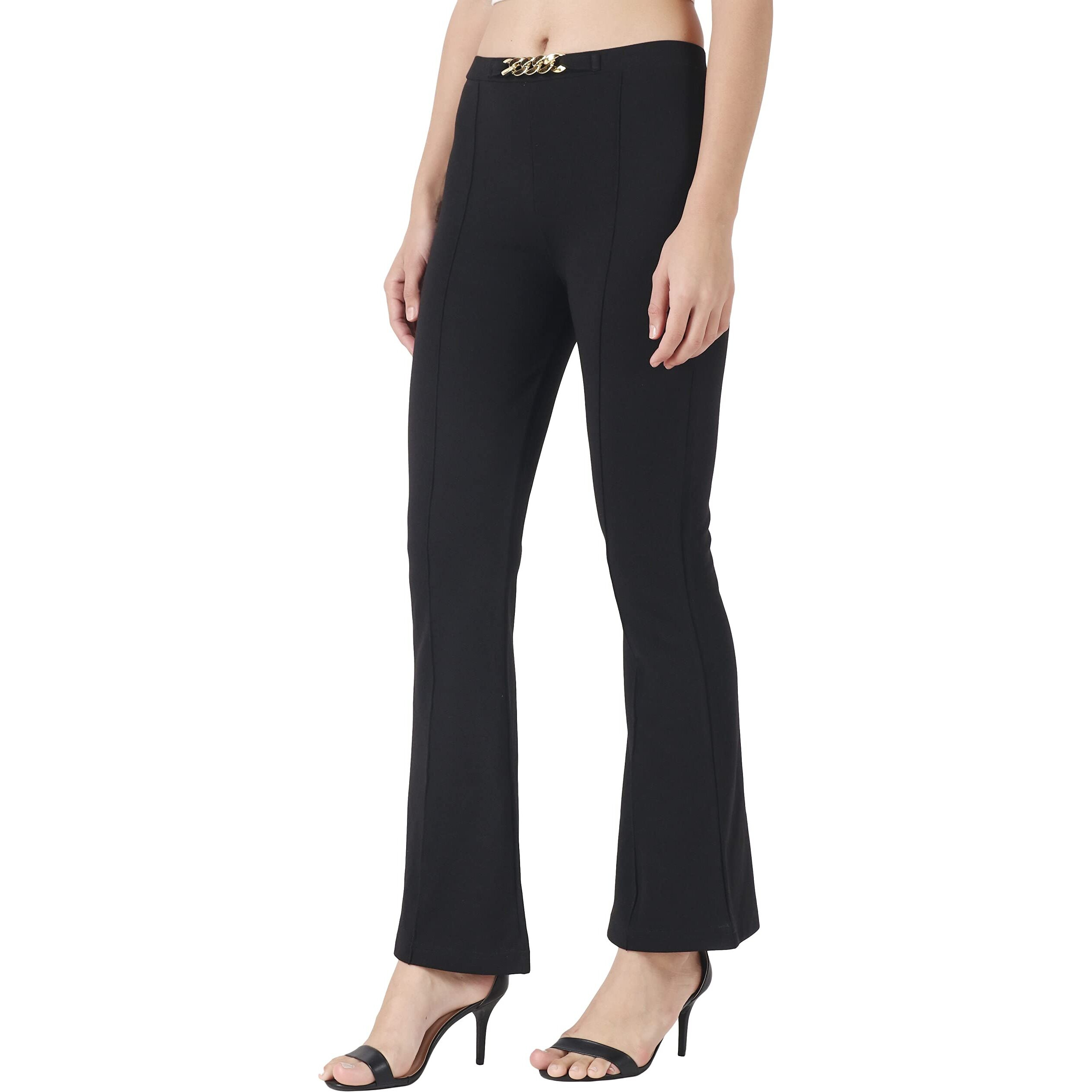 Popwings Solid Full-Length Polyester Regular-Fit Trouser Pants For Women For Casual And Semi Formal Wear Black