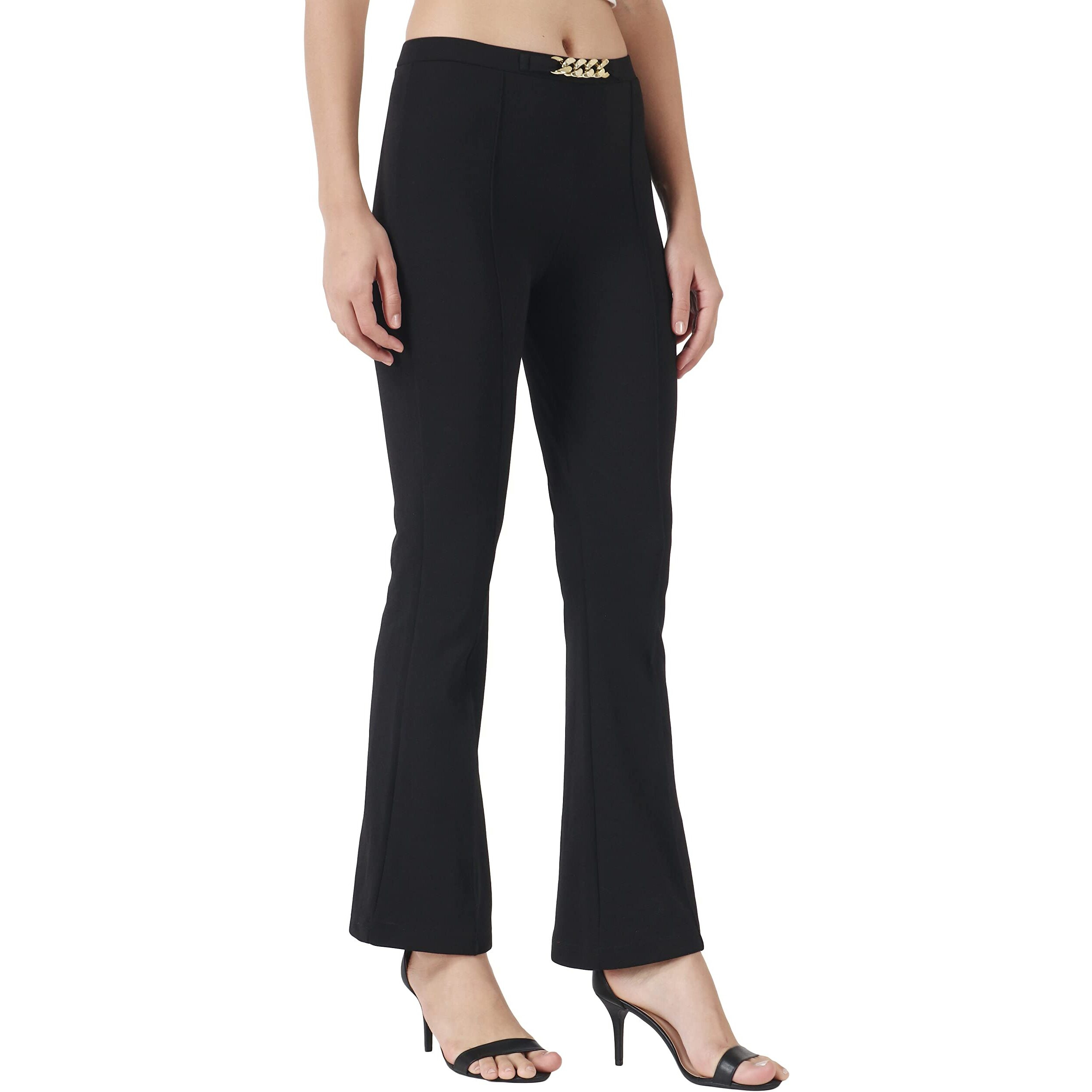 Popwings Solid Full-Length Polyester Regular-Fit Trouser Pants For Women For Casual And Semi Formal Wear Black