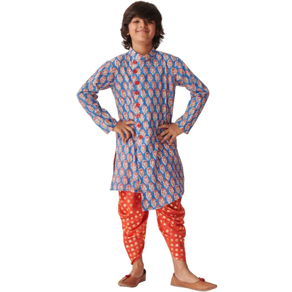 Pspeaches Boys Floral Printed Regular Kurta With Dhoti Pants (15-16Years)