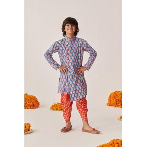 Pspeaches Boys Floral Printed Regular Kurta With Dhoti Pants (15-16Years)