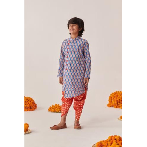 Pspeaches Boys Floral Printed Regular Kurta With Dhoti Pants (15-16Years)