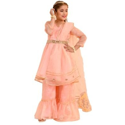Pspeaches Girl's Cotton Blend Sharara Set (Sha-Peachrose-2-3Y_Peach