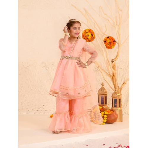 Pspeaches Girl's Cotton Blend Sharara Set (Sha-Peachrose-2-3Y_Peach