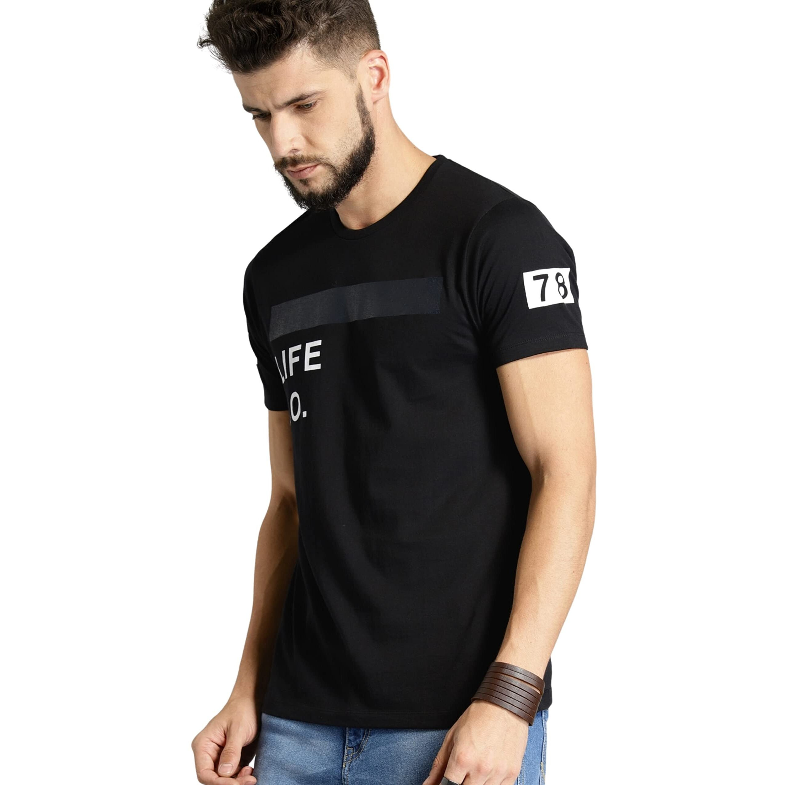 Rytras Men's Printed Cotton Pure Tshirt(Ryttshirt02_Black_Xx-Large)