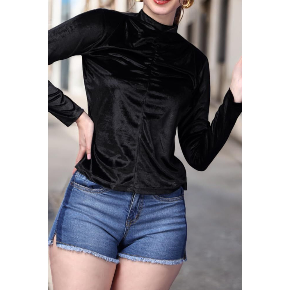 Popwings Casual Solid Velvet Halter Neck Full Sleeves Top For Women || Stylish Western Latest Party Top