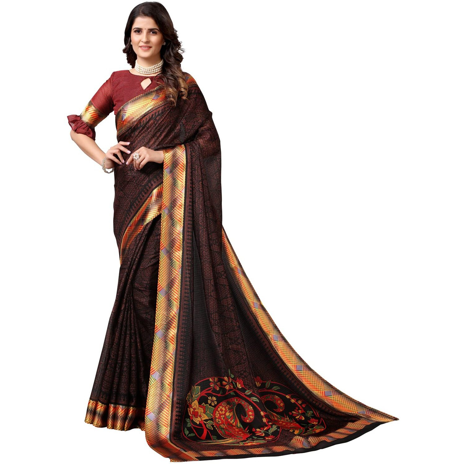 Satrani Women's Art Silk Saree (2276St149_Black, Brown)