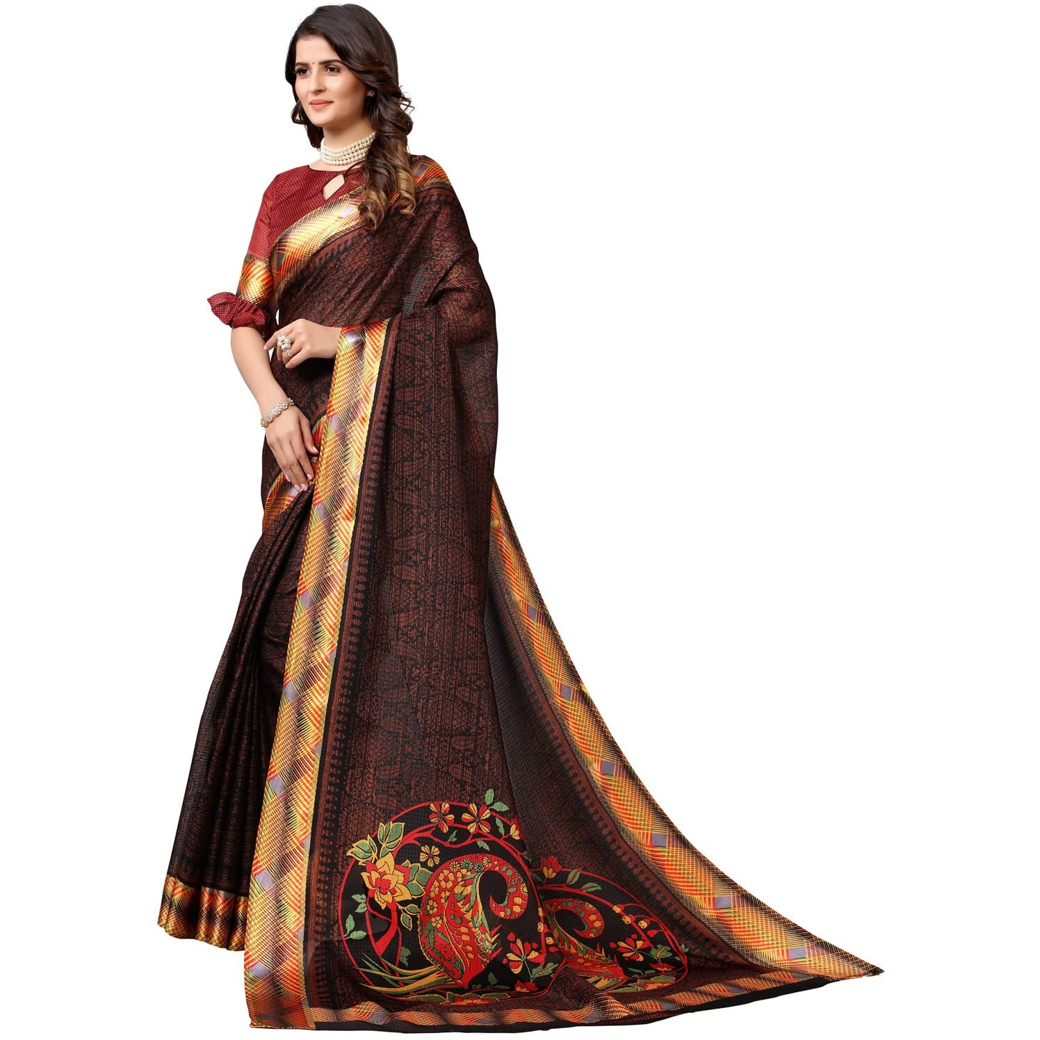 Satrani Women's Art Silk Saree (2276St149_Black, Brown)