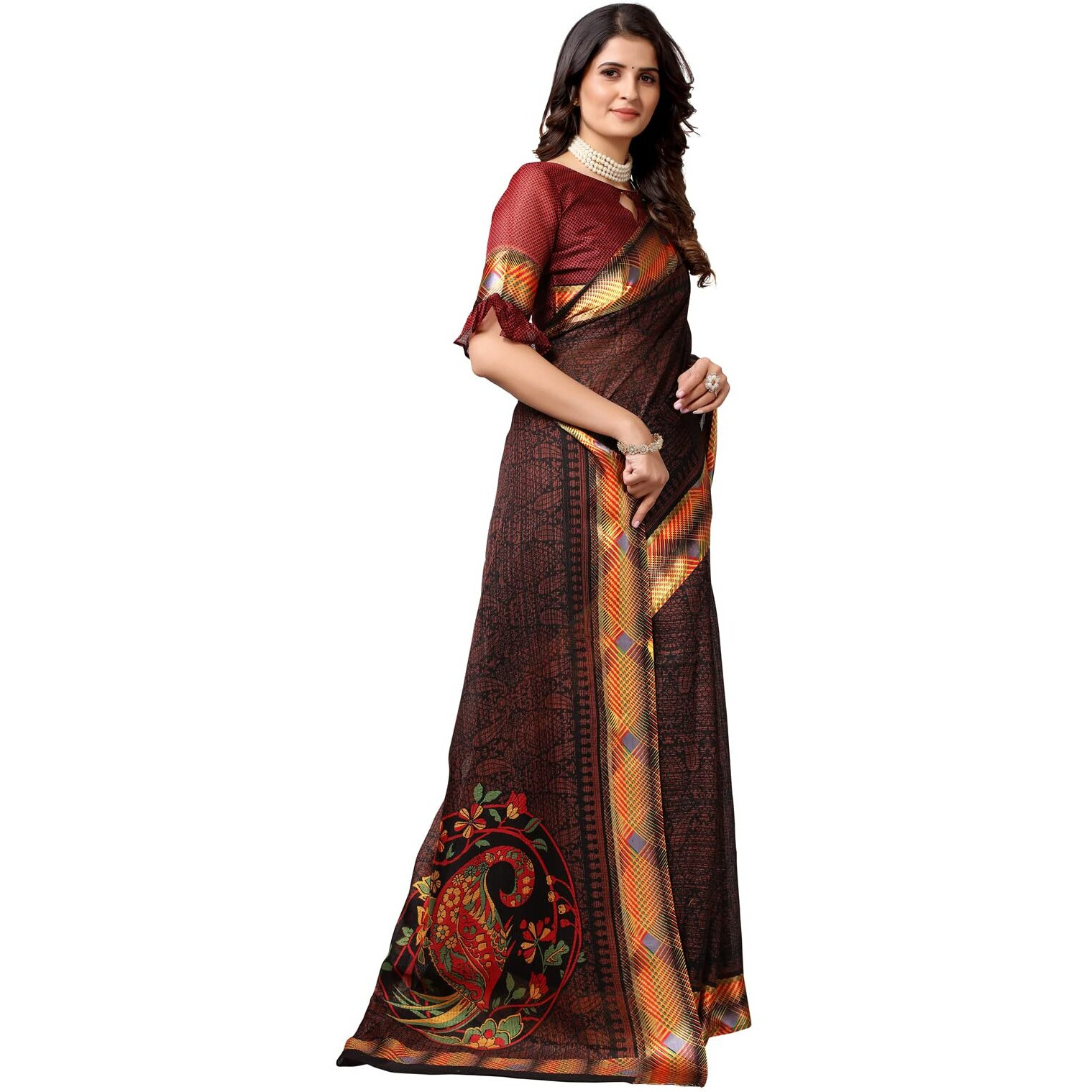Satrani Women's Art Silk Saree (2276St149_Black, Brown)