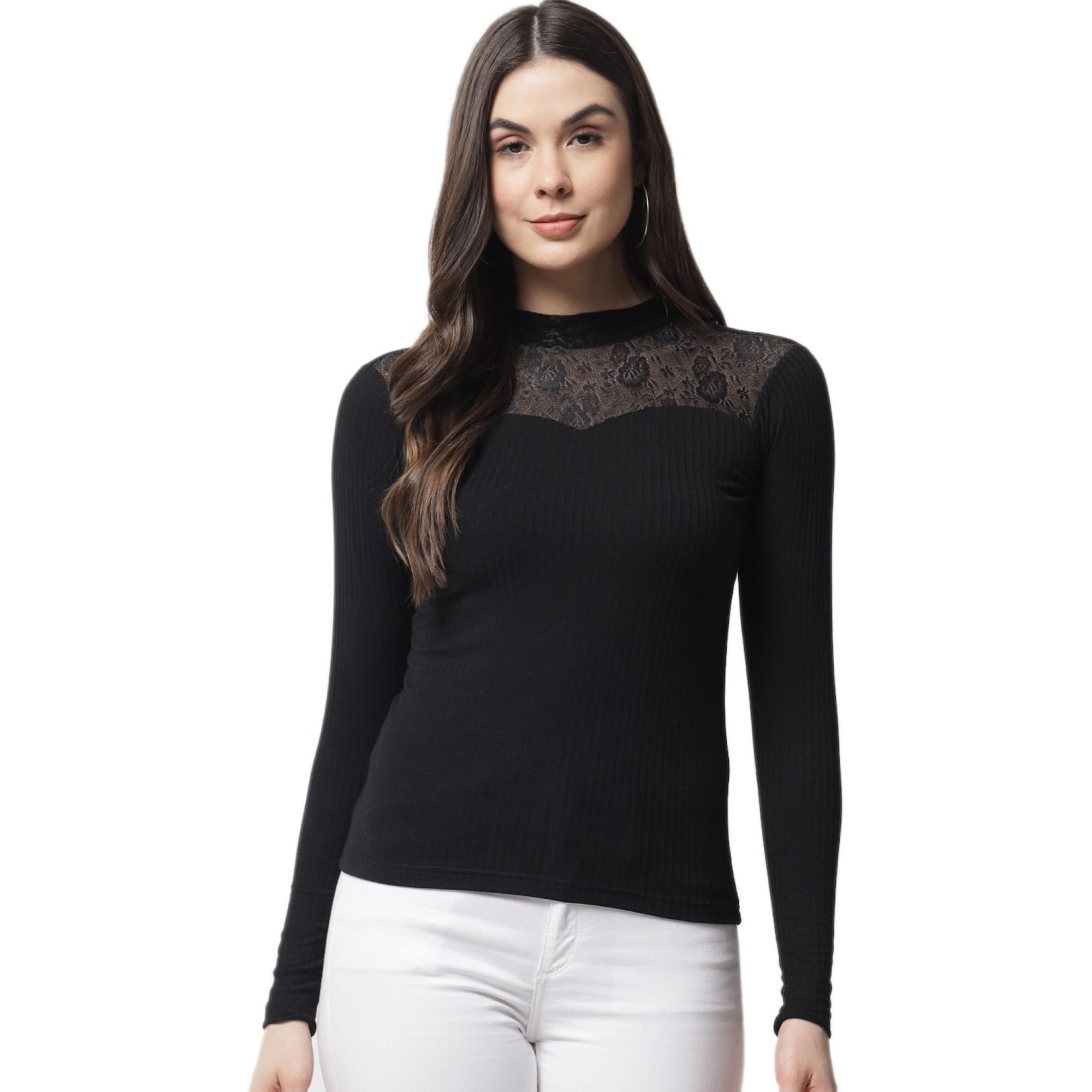 Popwings Women's Solid Regular Fit Shirt (B0C9Cl3Gvl_Black