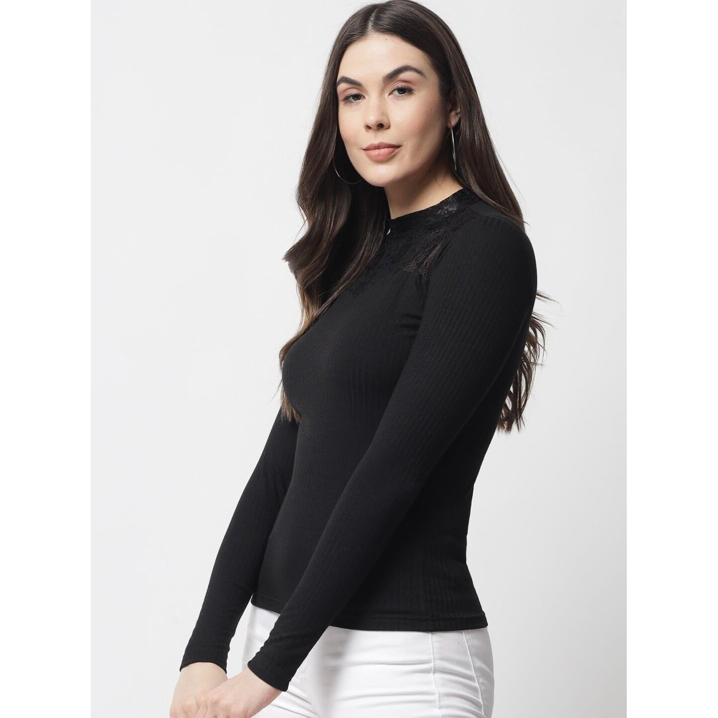 Popwings Women's Solid Regular Fit Shirt (B0C9Cl3Gvl_Black