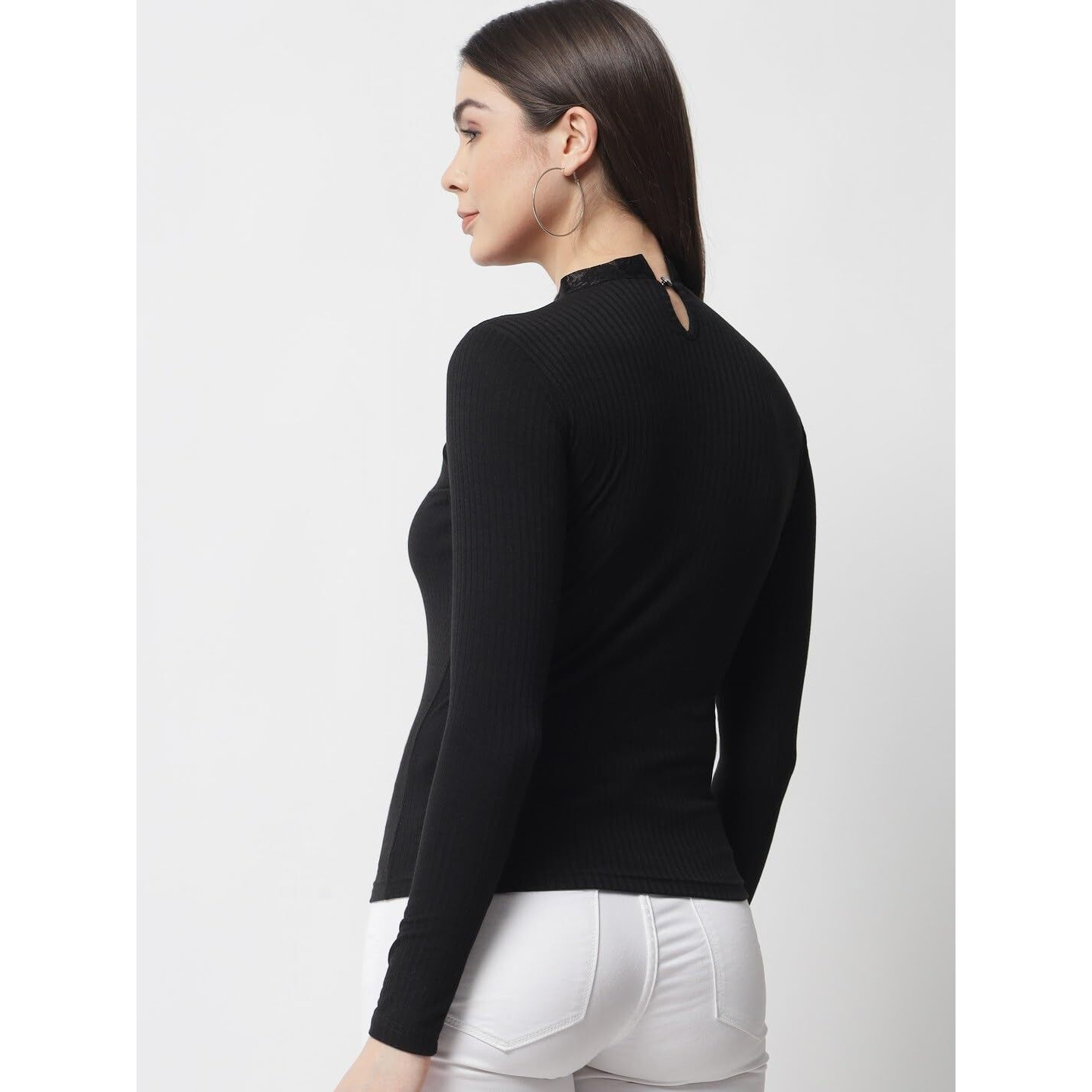 Popwings Women's Solid Regular Fit Shirt (B0C9Cl3Gvl_Black