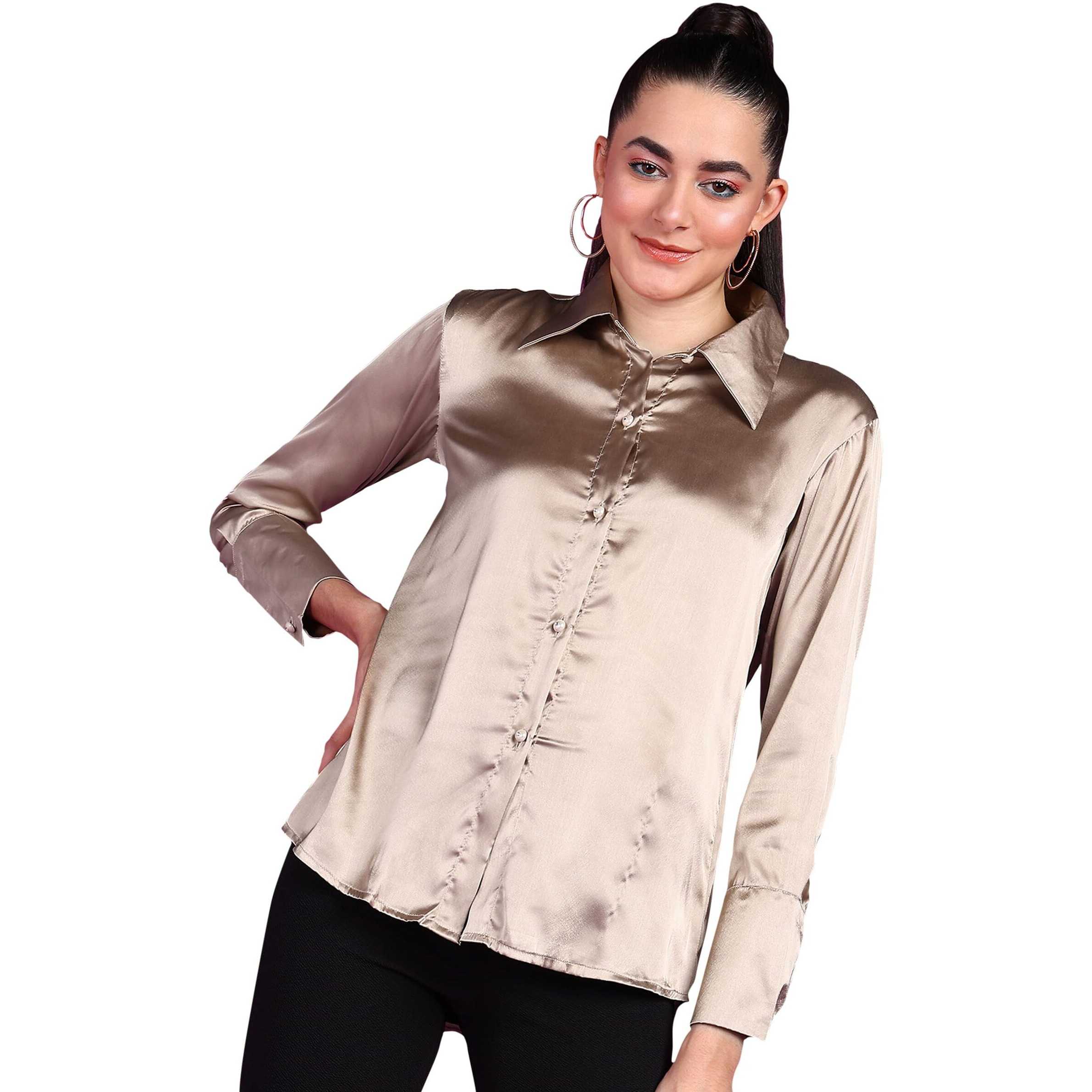 Popwings Women's Solid Regular Fit T-Shirt (B0Cngr98Gs_Golden