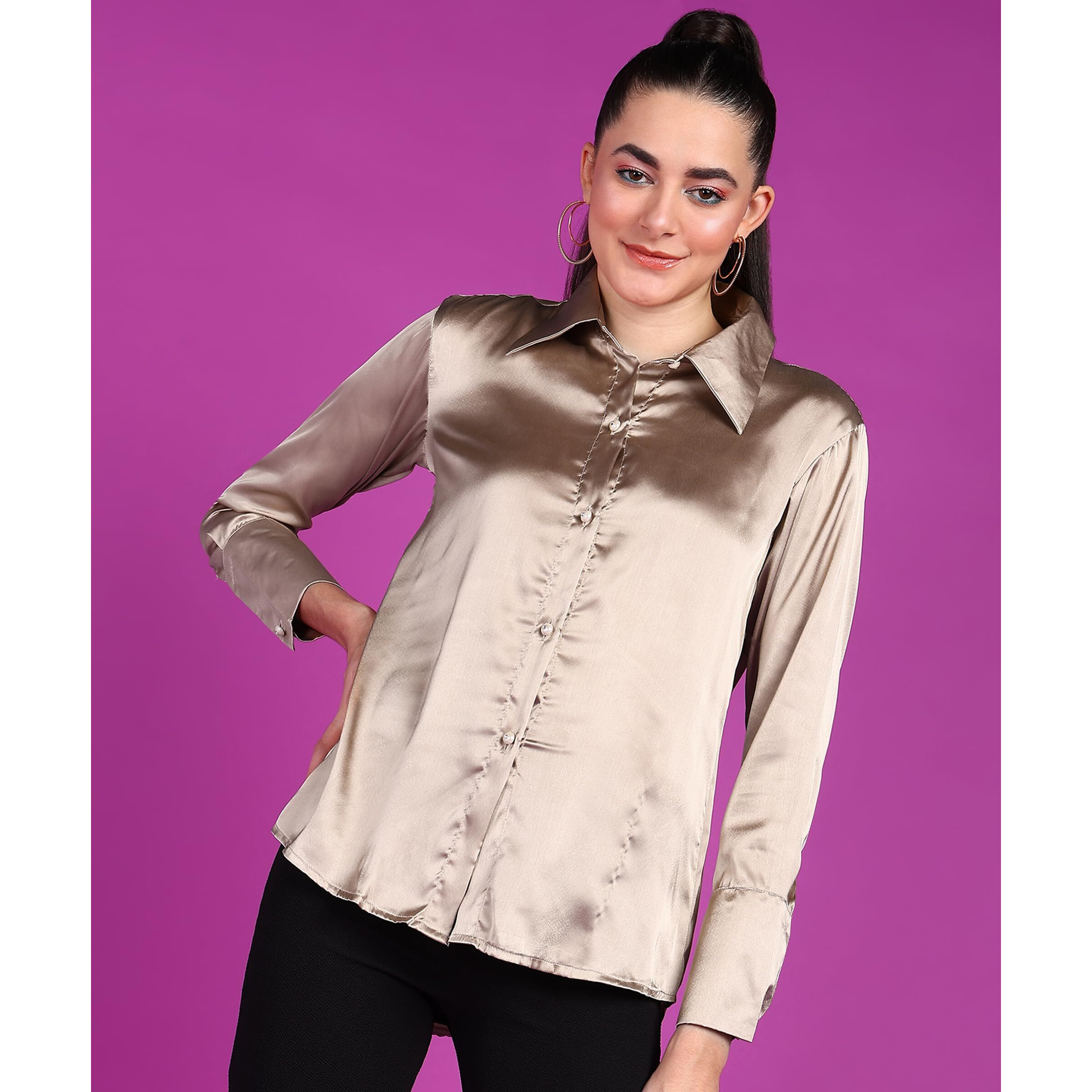 Popwings Women's Solid Regular Fit T-Shirt (B0Cngr98Gs_Golden