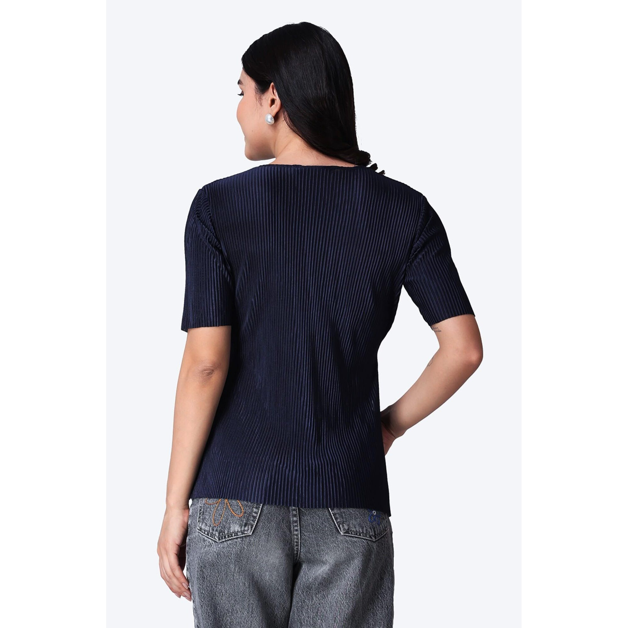 Popwings Casual Wrinkle Belt Top For Women || Round-Neck Stylish Summer Tops For Women || Half Sleeves Tops For Women