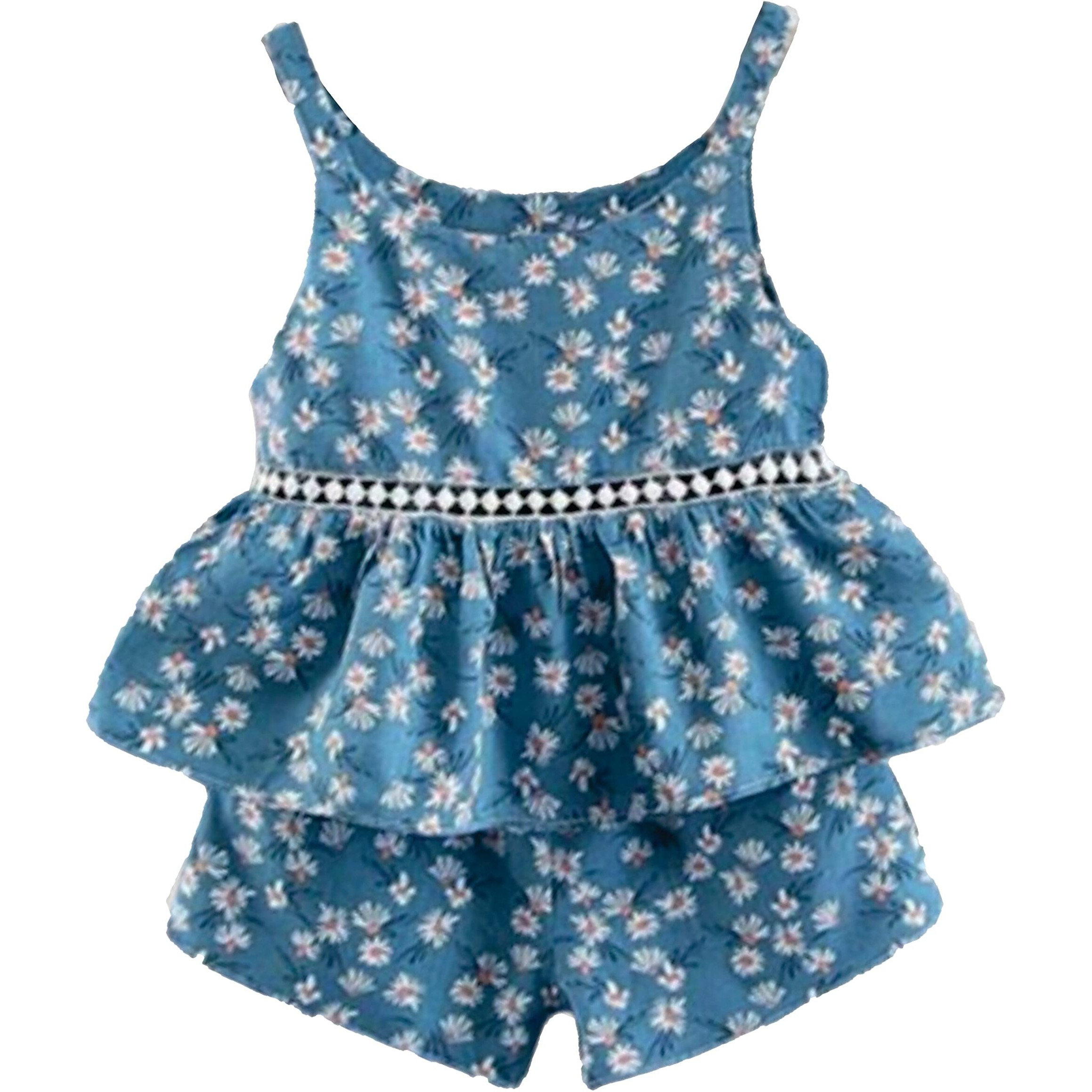 Pujia Mills Baby Girl Sleeveless Floral Printed Top And Short Set For Kids (Bgd 74-3-4) Sky Blue