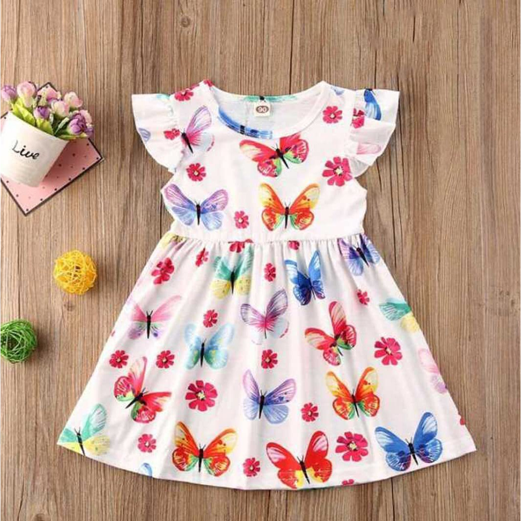 Pujia Mills Baby Outfits Girls Toddler Princess Floral Print Skirt Dress (Bgd 32-3-4) White