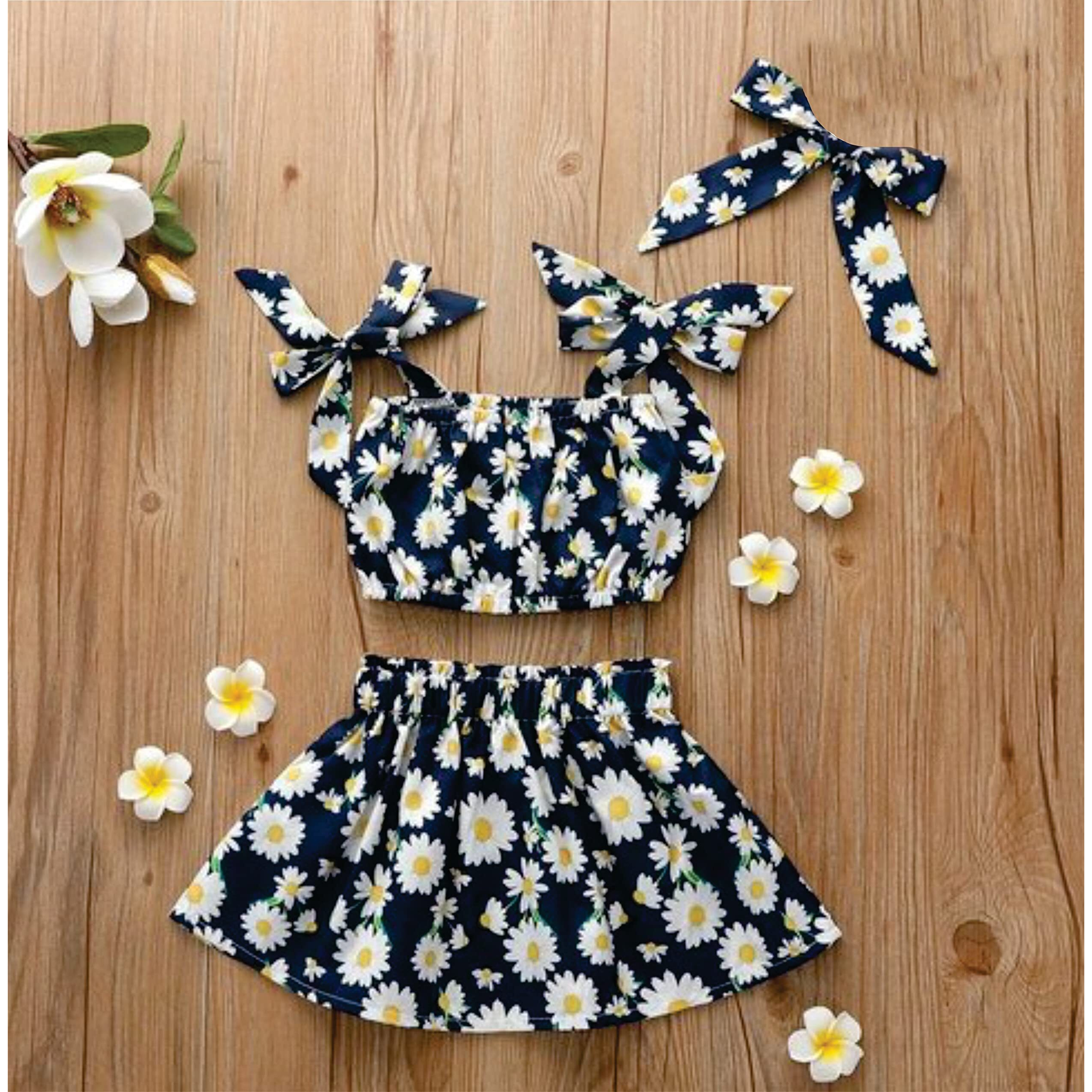 Pujia Mills Baby Girl Flower Printed Rayon Skirt And Top With Hair Band For Kids (Bgd 47-3-4) Black