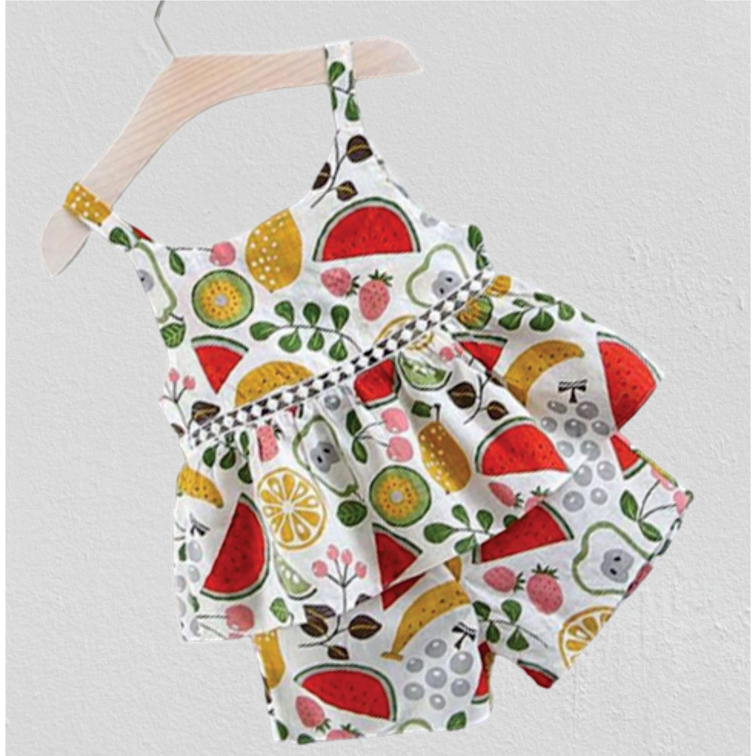 Pujia Mills Baby Girl Sleeveless Fruit Printed Top And Short Set For Kids (Bgd 75-3-4) White