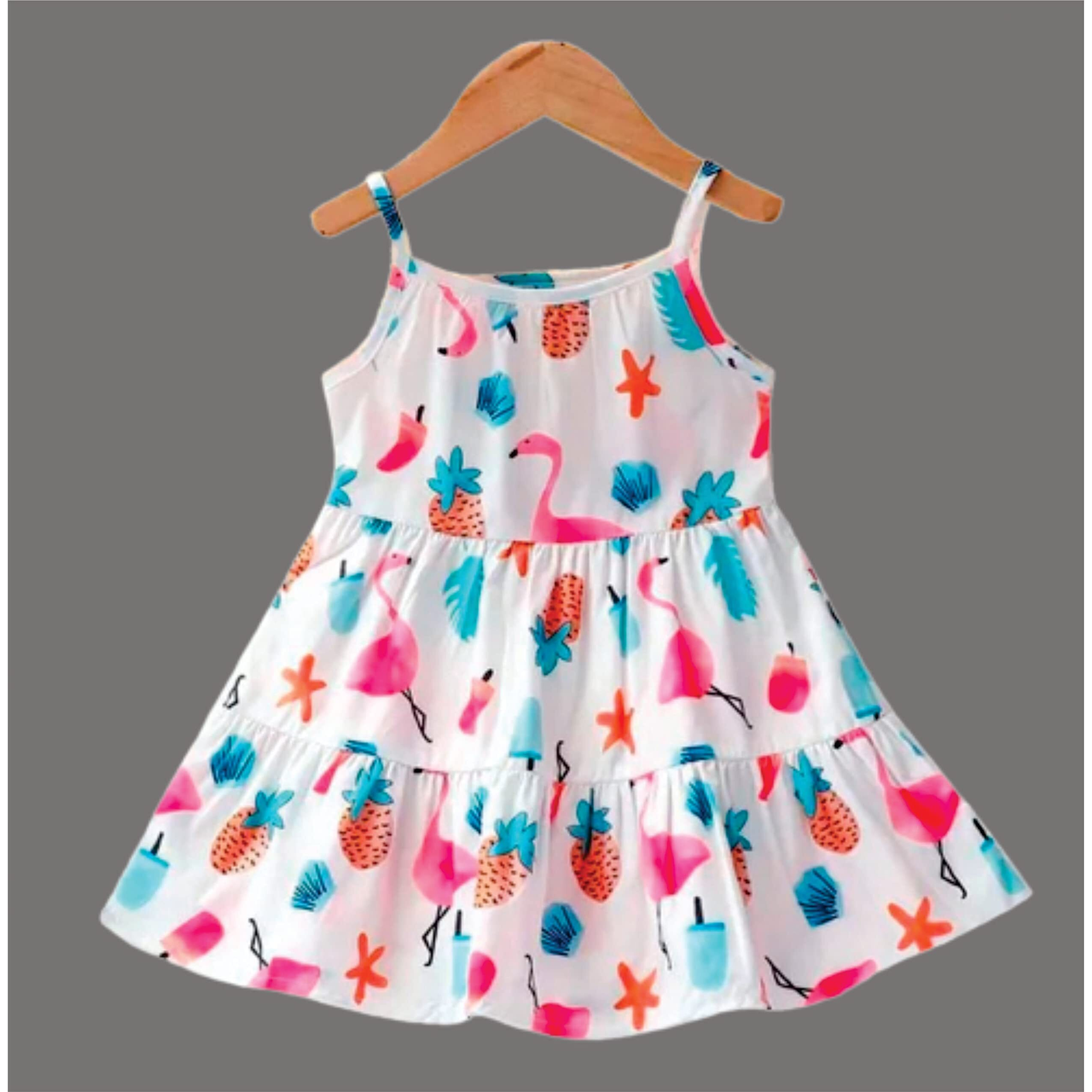 Pujia Mills Baby Girls Flamingo Print Ruffle Trim Frock Dress For Baby Girl (Bgd 48-1-2) White